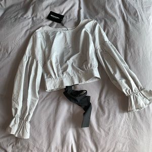 Light gray PLT crop top w/ bow